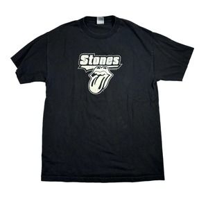 The Rolling Stones Tongue Rock Band Black T-Shirt Size Large Felted‎ Lips 2005